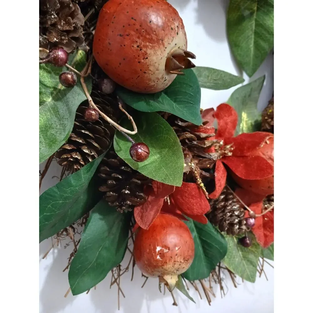 Winter Door Wreath Beautiful Pomegranate Realistic Holiday Christmas Arrangement
